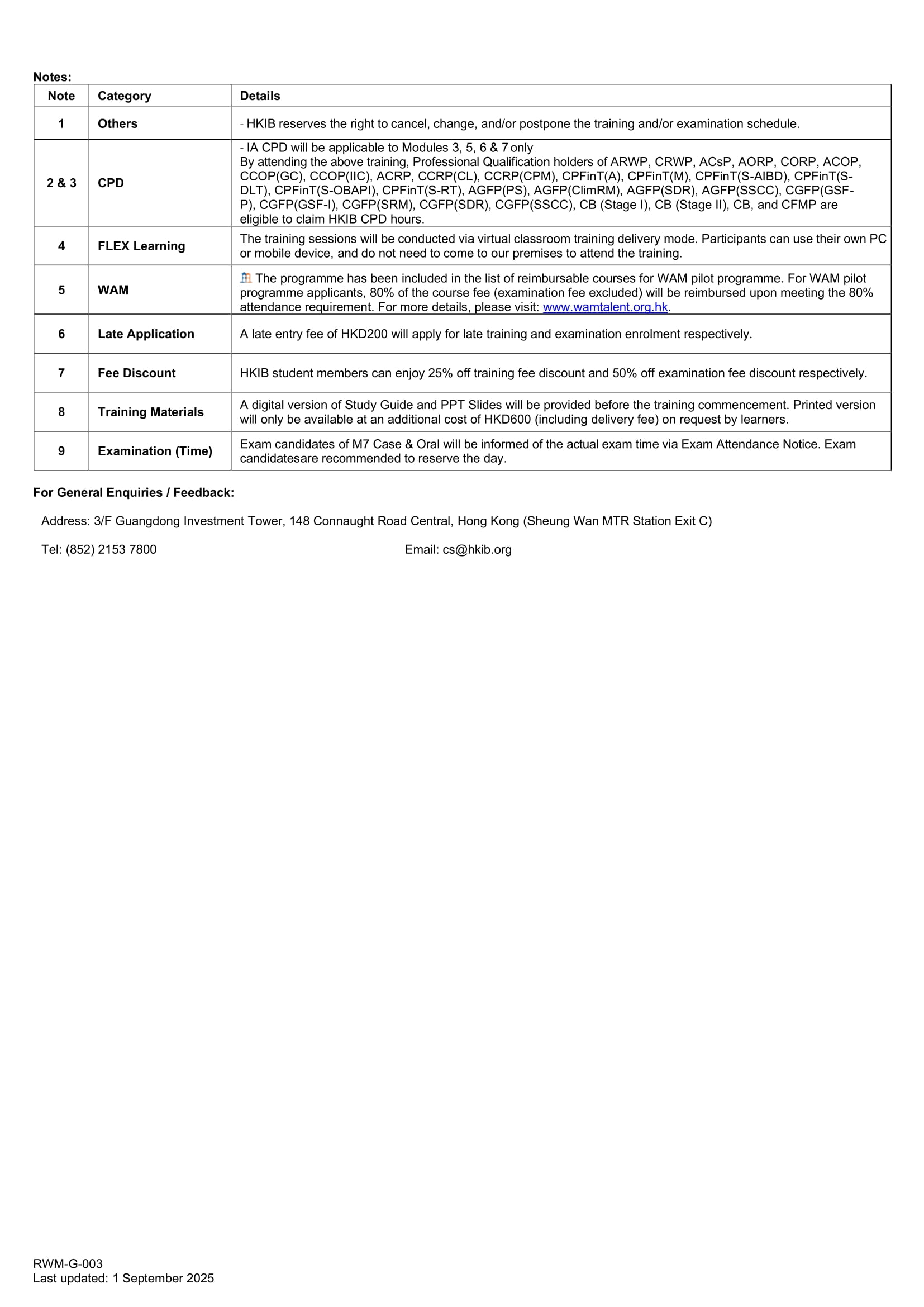 Training Schedule Page 3